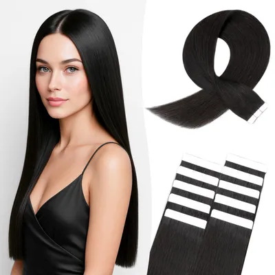 Immagine prodotto di Omgoods - Extension per capelli con nastro adesivo, 10 pezzi, 45 cm, colore nero