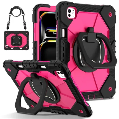 Produktbild von Für Apple iPad Pro 11 2024 Robot Design Robuste Hybrid 360 Grad Tasche Pink