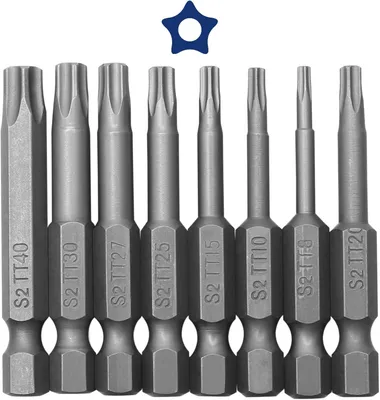 Imagen del producto de Juego de 8 puntas para destornillador, magnéticas, de 5 puntos Torx, de 6,35 mm, para trabajos de precisión