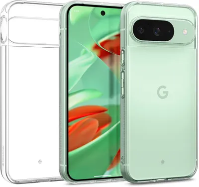 A clear protective case for a Google Pixel phone, shown from the front and side.