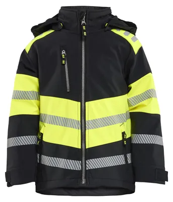 Produktbild von Blakläder Kinder Softshell Jacke 5211, Farbe:Schwarz/High Vis Gelb, Größe:134/140