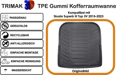 Produktbild von Trimak Kofferraumwanne kompatibel mit Skoda Superb III Typ 3V 2015–2023
