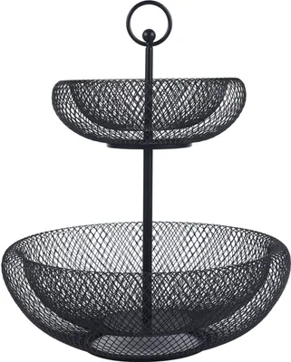 Image de 2 étages en métal Corbeille à fruits Corbeille à fruits en fer Corbeille de rangement pour fruits noire
