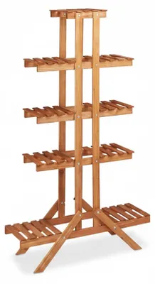 Immagine prodotto di Relaxdays Scala per fiori a 5 ripiani, in legno, porta-fiori da interno, a più ripiani, D x L x A: 142,5 x 83 x 28,5 cm, marrone chiaro