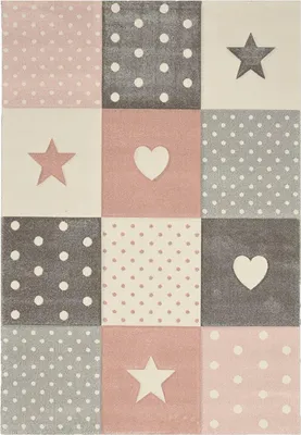 Produktbild von Kinderteppich Babyzimmer Mond Stern Punkte Pastel Pink Grau