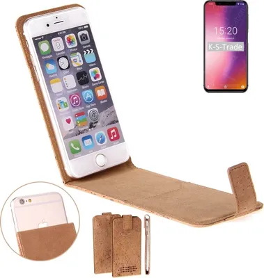 Produktbild von K-S-Trade Handy Hülle kompatibel mit UMIDIGI One Pro Kork-Hülle Flipstyle Case Schutz Hülle Kork Case Hülle Flip cover Klapphülle Tasche, braun