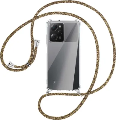 Produktbild von Handykette Backcover-Schutzhülle mit Band (Metall silberfarben) für Xiaomi Poco X5 Pro (6.67'') - braun+beige