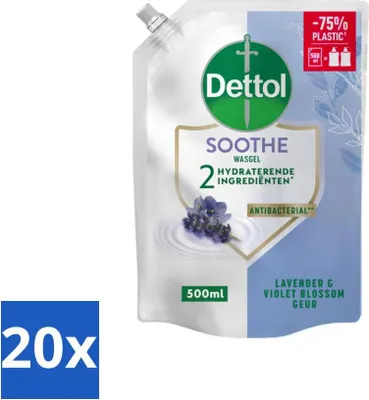 Obrázok produktu pre Náplň do mydla na ruky Dettol - Soothe - levanduľa a kvet fialky - 500 ml - hodnotné balenie - 20 kúskov