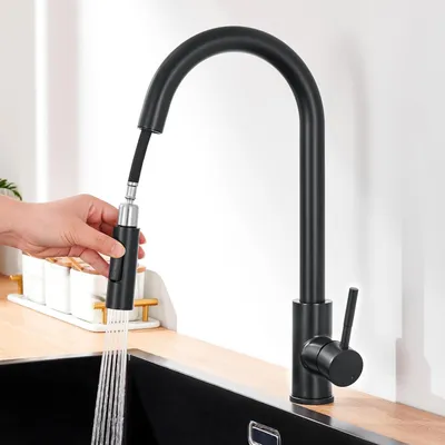 Obrázok produktu pre Kuchynská batéria čierna vysokotlaková vyťahovacia 360° batéria sprcha z nehrdzavejúcej ocele