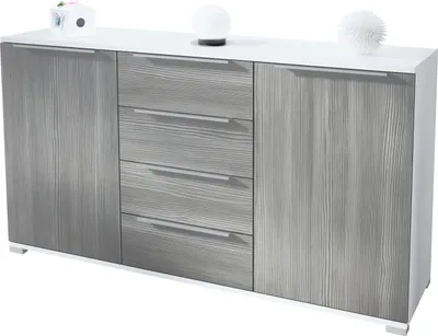 Produktbild von Vladon Sideboard Linio V1, Anrichte mit 2 Türen und 4 Schubladen, Weiß matt / Avola-Anthrazit (138,5 x 75,5 x 35 cm)