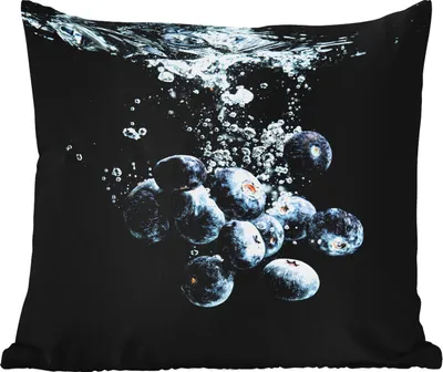 Produktbild von MuchoWow® Outdoor Kissen - Blaubeeren - Obst - Beeren - Stillleben - Wasser - Schwarz - 50x50 cm - Wetterfest - Lounge Kissen - Komfortabel - Kissen mit Bild