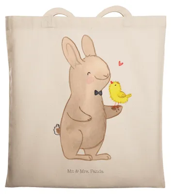 Produktbild von Mr. & Mrs. Panda Shopping Tasche Hase Küken - Transparent - Geschenk, Tote Bag, Ostern, Büchertasche, Laptoptasche, Schultasche