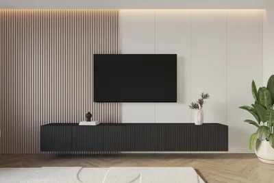 Produktbild von ALTDECOR TV-Schrank KITO-W mit Gefrästen Fronten 3x100x40x40 Lowboard hängend, TV Möbel, TV Cabinet, Fernsehtisch, Fernsehschrank, TV Kommode, TV Tisch, TV Sideboard, TV Board - Schwarz