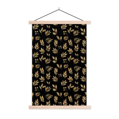 Produktbild von MuchoWow® Textilposter Blätter - Muster - Gold 40x60 cm mit holzfarbenen Rahmen - Poster