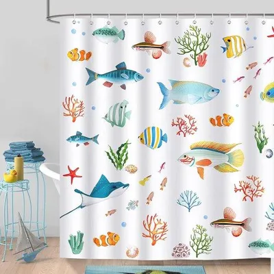 Produktbild von Famanu Duschvorhang mit buntem Meeresleben-Design - 180 x 180 cm