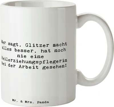 Produktbild von Mr. & Mrs. Panda Teebecher Spruch Heilerziehungspflegerin Glanz - Weiß - Geschenk, Tasse mit, Berufe, kaffeebecher keramik, berufliche Anerkennung, Beruf, Pflege