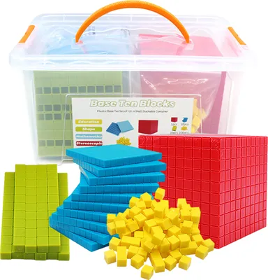 Produktbild von Mathematische Hilfsmittel für Kinder ab 3 Jahren. Zehnerblöcke mit Stellenwerttabelle – Mathewürfel aus Kunststoff zur Unterstützung der Ausbildung von Kindergärtnern.