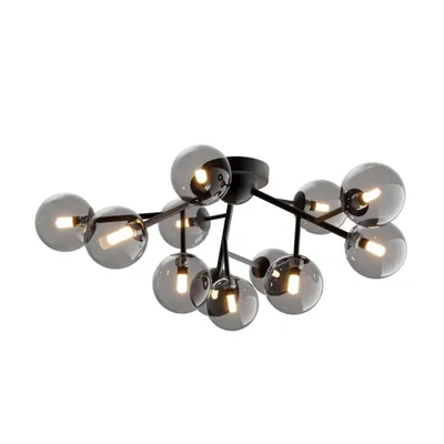 Image de Plafonnier, métal verre, noir, D 60 cm