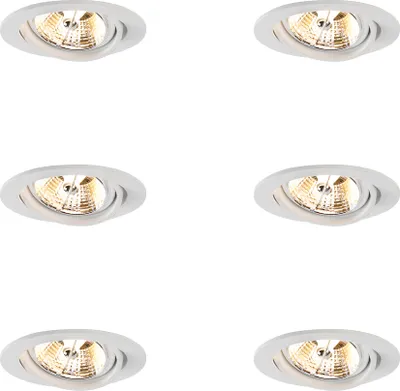 Produktbild von QAZQA - Set mit 6 modernen Einbaustrahlern Weiß Schwenkbar AR70 - Cisco I Wohnzimmer I Schlafzimmer - Aluminium - LED geeignet GU10