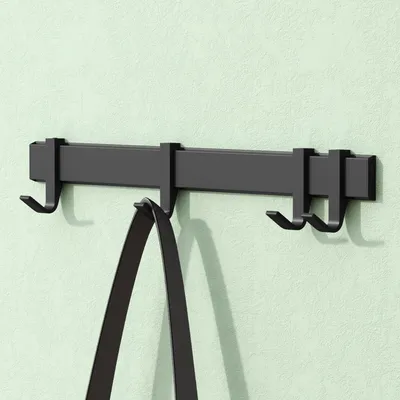 Produktbild von Mai & Mai Kleiderhaken Wandgarderobe Wandhaken aus Aluminium mit 4 Verschiebbare Garderobenleiste Garderobenhaken 40cm Matt schwarz Stalo-12