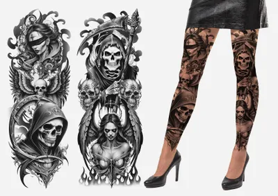 Productafbeelding van Vampier Halloween beenbedekking met tatoeage-design, mystieke nachtstijl, kleur: zwart