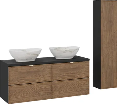 Obrázok produktu pre Súprava kúpeľňového nábytku 120 cm dub čierny matný umývadlá na dosku