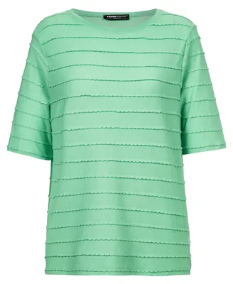 Produktbild von Frank Walder Damen Shirt Grün Struktur Rundhals Kurzarm Baumwolle Modal