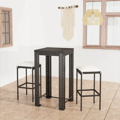 Produktbild von Möbel 3-tlg. Gartenbar-Set mit Kissen Poly Rattan Schwarz - Balkonmöbel 3064775