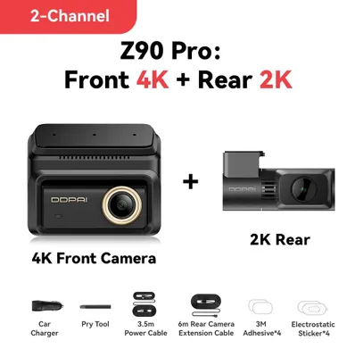 Produktbild von 4K-Dashcam mit Dualkamera - Z90Pro-Autokamera - 2 Kanäle - HDR - ADAS - WLAN - Parkmodus - Ohne SD-Karte