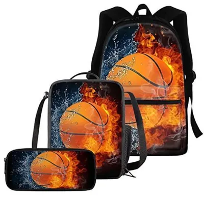 Productafbeelding van Set van 3 schooltassen met basketbalthema voor kinderen, inclusief pennenetui en lunchbox
