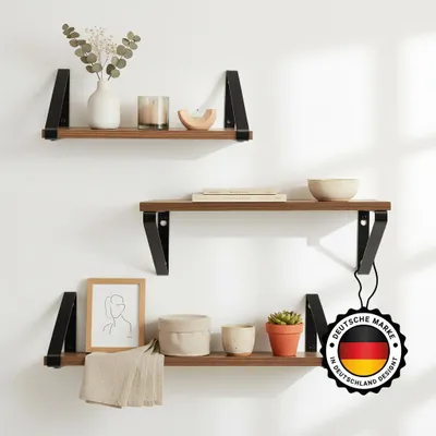Produktbild von Kyto Wandregal Set – 3er-Set Schweberegale aus Metall mit Holzplatten (30 / 35 / 40 cm Breite)