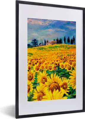 Produktbild von MuchoWow® Gerahmtes Poster Ölfarbe - Gemälde - Blumen - Sonnenblume 40x60 cm - Poster mit Schwarzem Bilderrahmen Wandposter Rahmen Foto Bilder - Poster in Rahmen