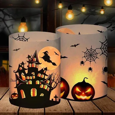 Produktbild von Bauernfleglerbanner - 12 Laternen Tischdekoration Kürbisschmuck Fledermaus-Hexe Spinne Außen Innen Gartendekoration Kindergeburtstagsdekoration Lichter Laternen