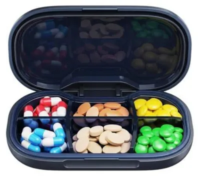 Productafbeelding van Pilbox met 6 compartimenten, tablettenhouder, vochtbestendig, sterrenblauw