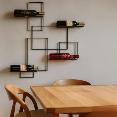 Productafbeelding van Famanu Wijnrek van metaal, zwart - Wandmontage flessenhouder - Black Line