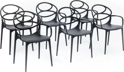 Image de lot de 6 chaises empilables avec accoudoirs en résine renforcée de fibre de verre pour l'extérieur, le jardin, les bars et les restaurants - design moderne - CHARLOTTE - Noir