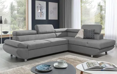 Produktbild von Ecksofa Sofa PANOS Stoff Esito Grau mit Schlaffunktion Ottomane Rechts