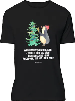 Produktbild von Mr. & Mrs. Panda Größe L T-Shirt Pinguin Weihnachtsbaum - Schwarz - Geschenk, Weihnachten, Tshirt, mit Spruch, Winter, Shirt