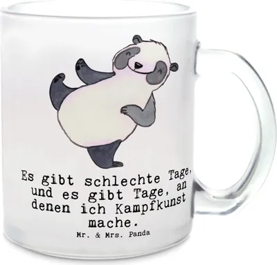 Produktbild von Mr. & Mrs. Panda Tee Tasse Panda Kampfkunst - Transparent - Geschenk, Pott, Haferl, Teetasse aus Glas, Trinkglas, Selbstverteidigung, Kampfsportarten, Sportart