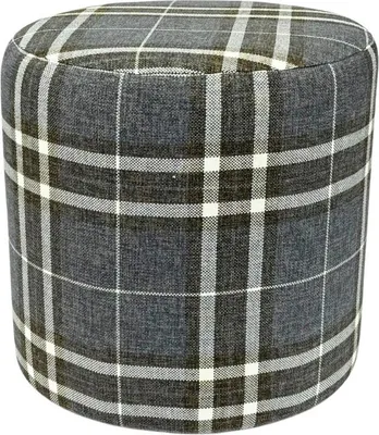 Produktbild von LOBOX Hocker 40x40 cm rund gepolstert – Sitzhocker aus Flechtstoff im Karomuster – Dunkelgrau