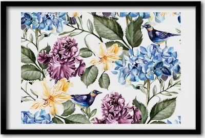 Produktbild von Bild 60x40 MDF-Rahmen, Wandkunst Blumen und Vögel