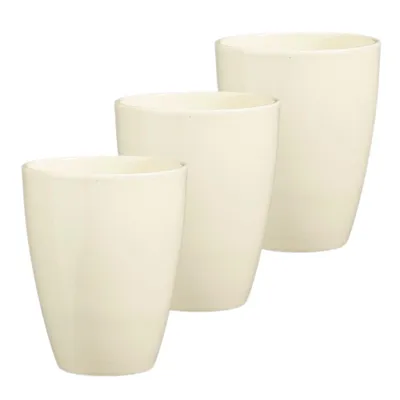 Produktbild von 3 x Orchideentopf aus Keramik Ø 13,5 cm x 17 cm hoch - Creme-Glanz – mit Erhöhung für optimale Belüftung – dekorativer Übertopf für Orchideen