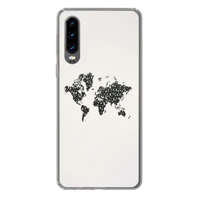 Produktbild von MuchoWow® Handyhülle Schutzhülle Hülle für Huawei P30 Weltkarte - Zahlen - Schwarz Silikon Softcase Handy Hülle - Kartenbesitzer