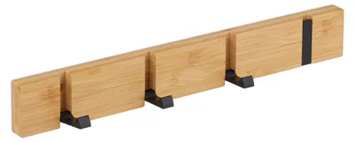 Immagine prodotto di Relaxdays Appendiabiti da parete, 4 ganci ribaltabili, bambù, metallo, da fissare con trapano o adesivo, appendiabiti da corridoio, naturale/nero