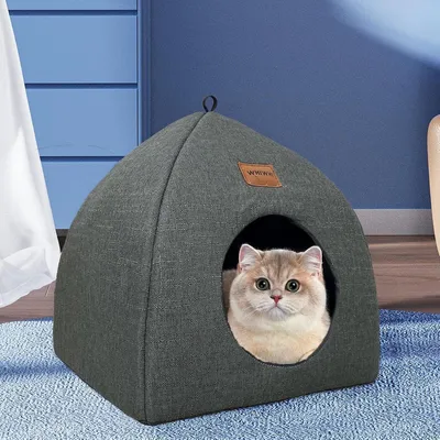 Katzengrot für drinnen mit abnehmbarem, waschbarem Kissen - faltbares, tragbares Zelt für Katzen 33 x 33 x 35 cm