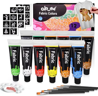 Obrázek produktu pro Sada barev na textil, 12 barev, 12 x 12 ml, pro malování na oděvy
