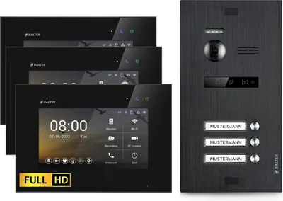 Produktbild von HD Video Türsprechanlage für 3 Familienhaus, 3x Monitor, Balter EVO HD Schwarz