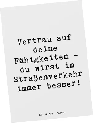 Produktbild von Mr. & Mrs. Panda Fotokarte Spruch Erste Erfahrungen im Straßenverkehr machen - Weiß - Geschenk, Vertrauem, Vertrau auf deine Fähigkeiten, Trost, bildkarte, Postkarten