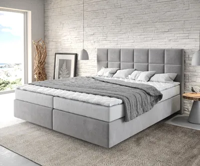 Produktbild von DELIFE Boxspringbett Dream-Fine 180x200 cm Mikrofaser Grau mit Matratze und Topper