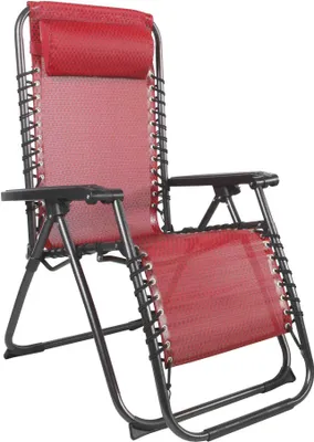 Produktbild von Linder Exclusiv GmbH Relaxsessel, verstellbar, mit Kopfkissen, schwarz/rot, Stahlrahmen Hammerschlag Optik pulverbeschichtet, Jacquard-Textilene Bezug